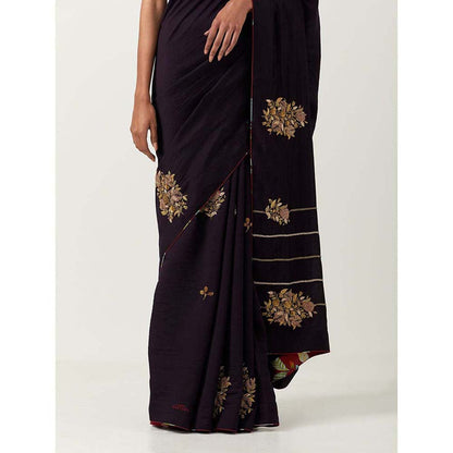 Label Earthen Syahi Anar Saree with Embroidered Zardozi with Stitched Blouse