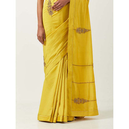 Label Earthen Geeta Saree with Mehar with Stitched Blouse