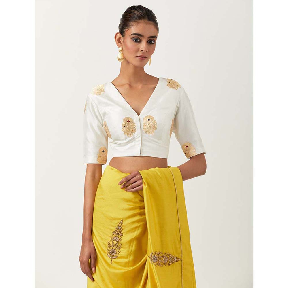 Label Earthen Geeta Saree with Mehar with Stitched Blouse