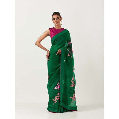 Label Earthen Harit Sundari Embellished Saree with Stitched Blouse
