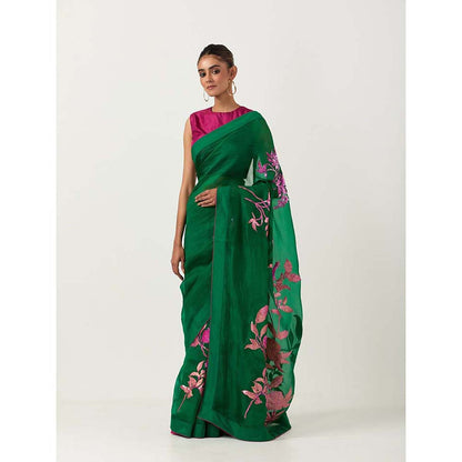 Label Earthen Harit Sundari Embellished Saree with Stitched Blouse
