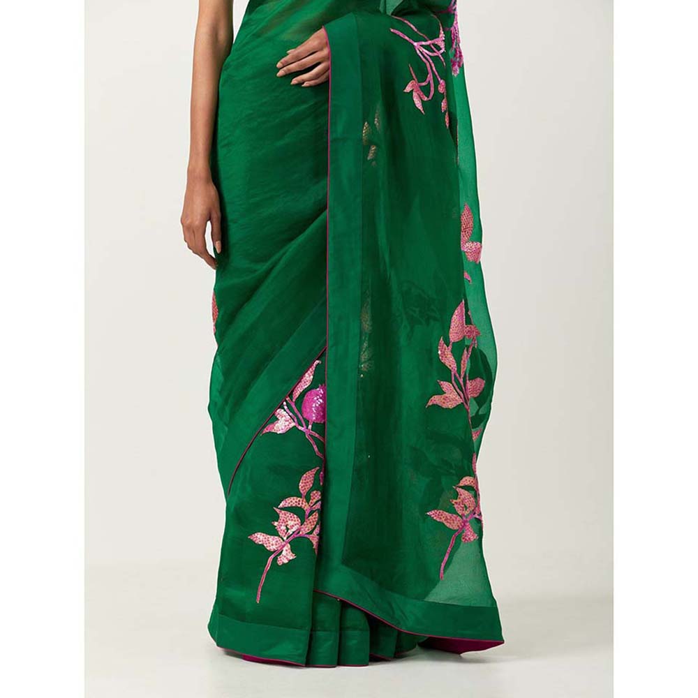 Label Earthen Harit Sundari Embellished Saree with Stitched Blouse