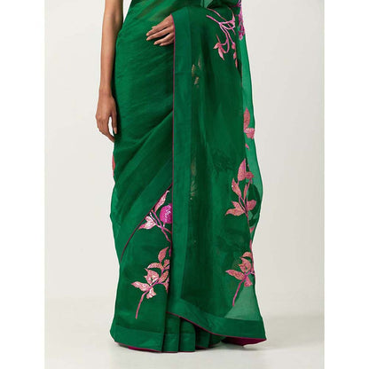 Label Earthen Harit Sundari Embellished Saree with Stitched Blouse