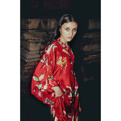 Label Earthen Laal Phool Floral Kurta with Pant (Set of 2)