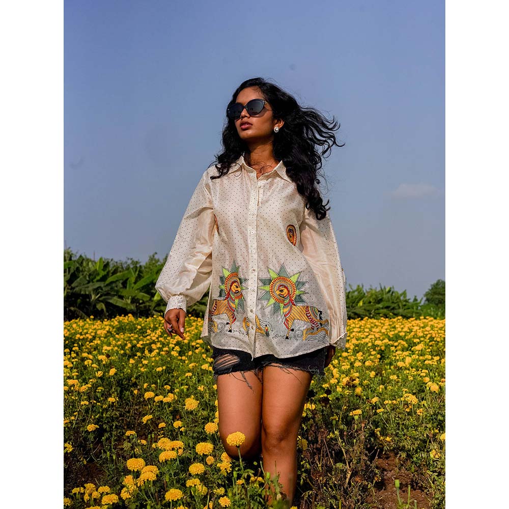 Label Earthen Embroidery Detailing Chanderi Silk Shirt