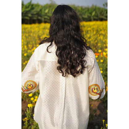Label Earthen Embroidery Detailing Chanderi Silk Shirt