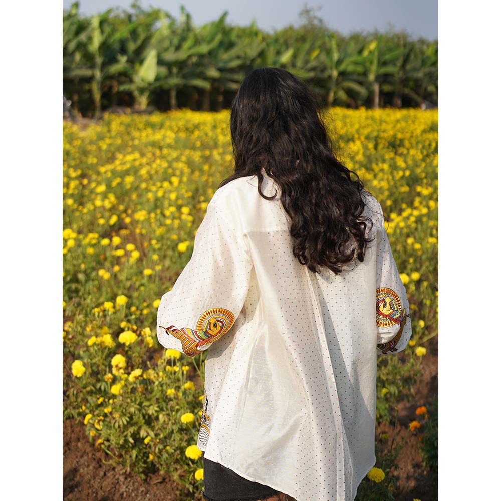 Label Earthen Embroidery Detailing Chanderi Silk Shirt
