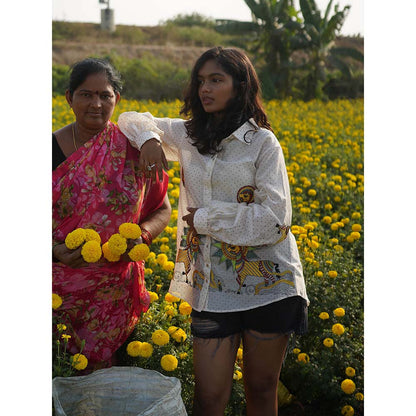 Label Earthen Embroidery Detailing Chanderi Silk Shirt