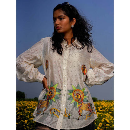 Label Earthen Embroidery Detailing Chanderi Silk Shirt