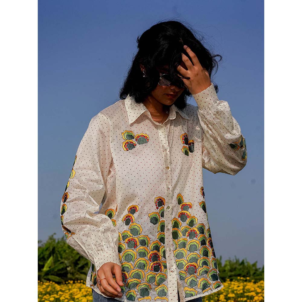 Label Earthen Embroidery Detailing Chanderi Silk Shirt