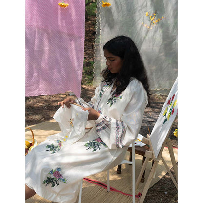 Label Earthen Ivory and Pink Chanderi Silk Dress