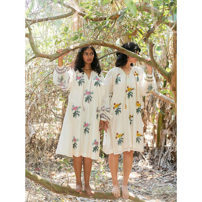 Label Earthen Ivory and Pink Chanderi Silk Dress