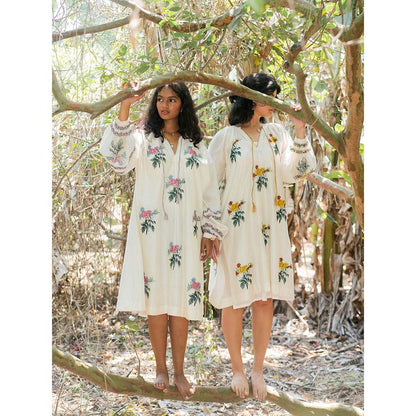 Label Earthen Ivory and Pink Chanderi Silk Dress