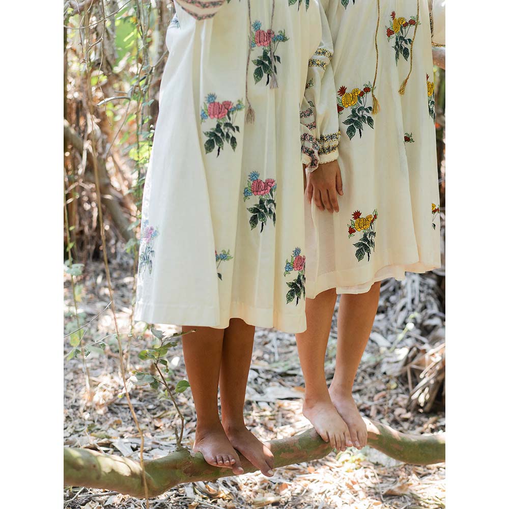 Label Earthen Ivory and Pink Chanderi Silk Dress
