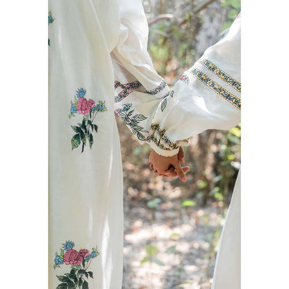 Label Earthen Ivory and Pink Chanderi Silk Dress
