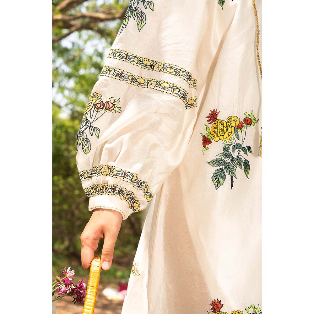 Label Earthen Ivory and Yellow Chanderi Silk Dress