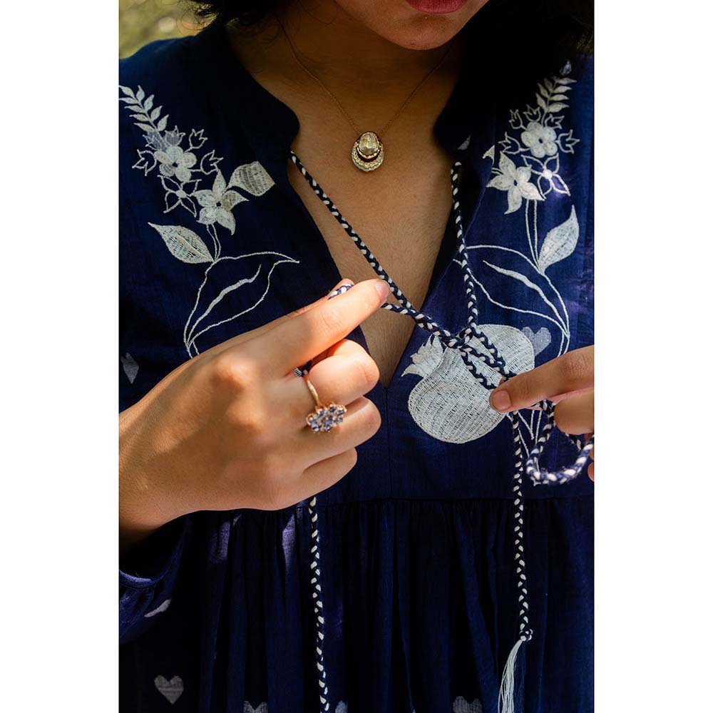 Label Earthen Blue Embroidery Detailing Dress