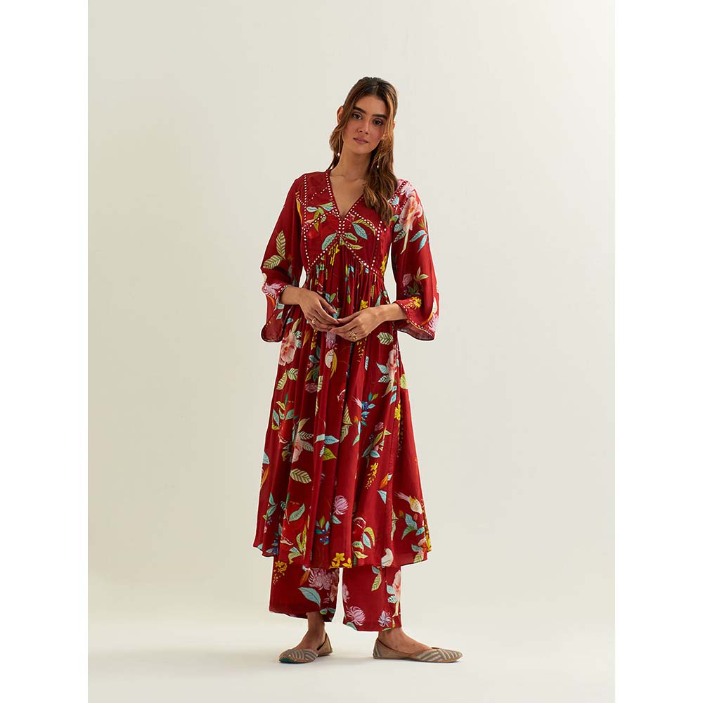 Label Earthen Red Mago Kurta with Pant (Set of 2)