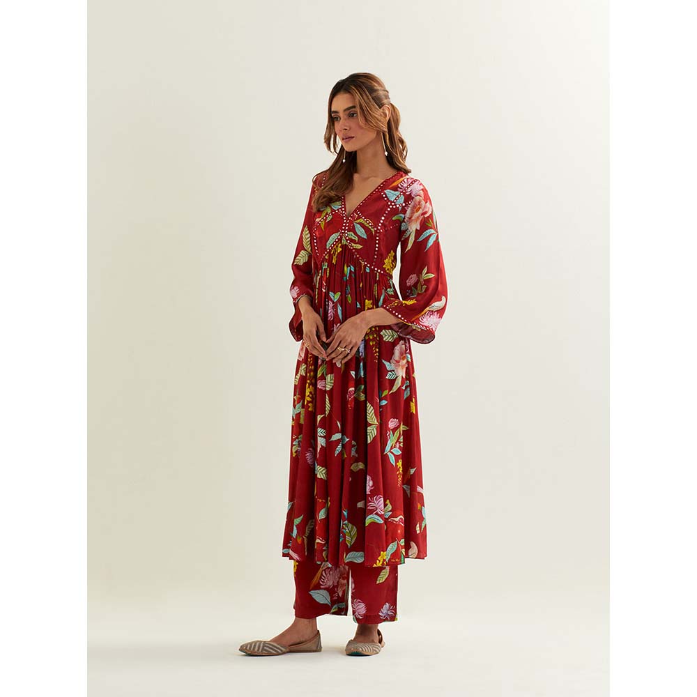Label Earthen Red Mago Kurta with Pant (Set of 2)