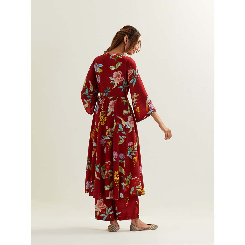 Label Earthen Red Mago Kurta with Pant (Set of 2)
