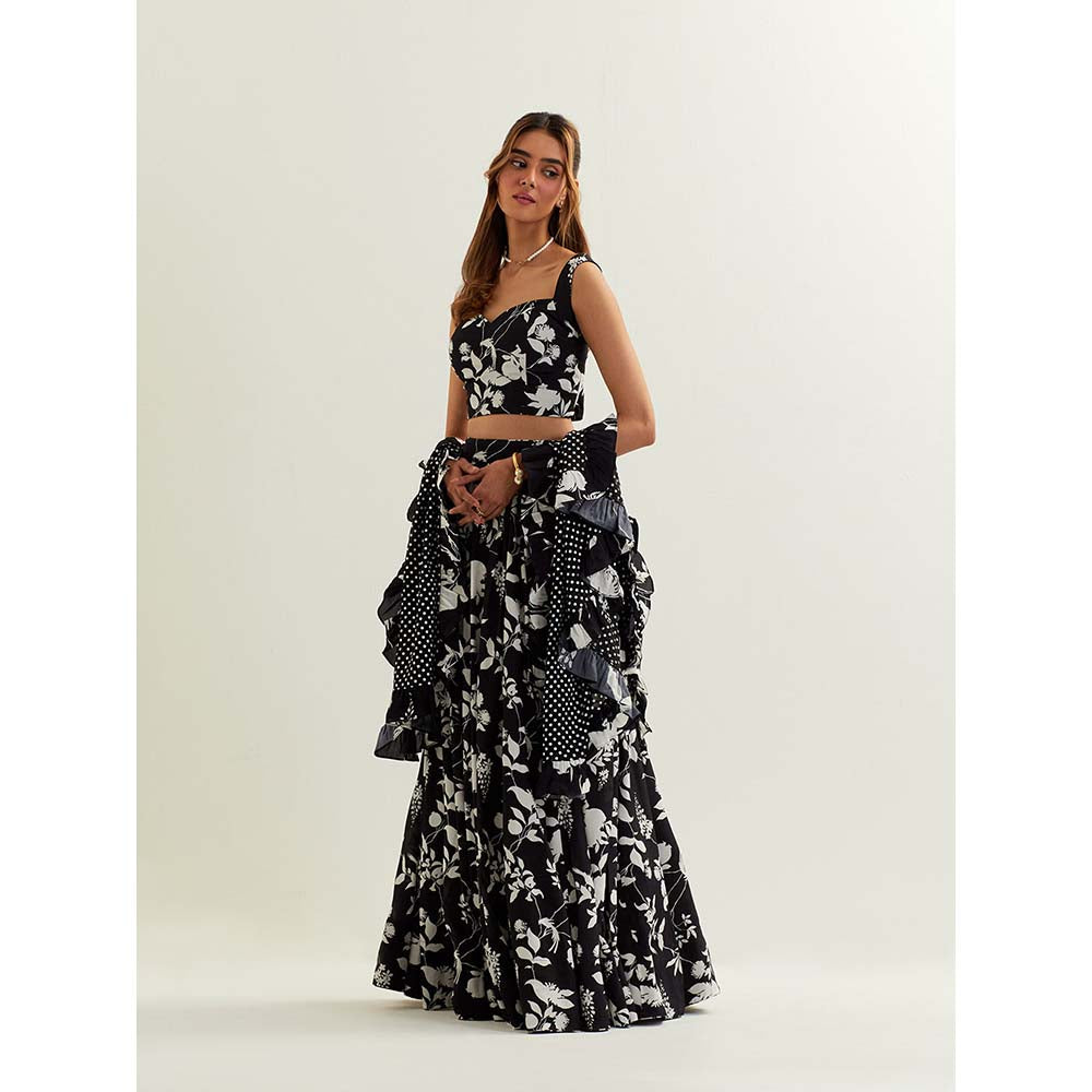 Label Earthen Black Mimosa Skirt with Blouse and Dupatta (Set of 3)