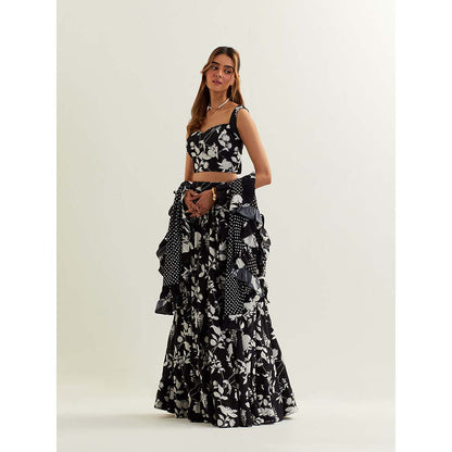 Label Earthen Black Mimosa Skirt with Blouse and Dupatta (Set of 3)