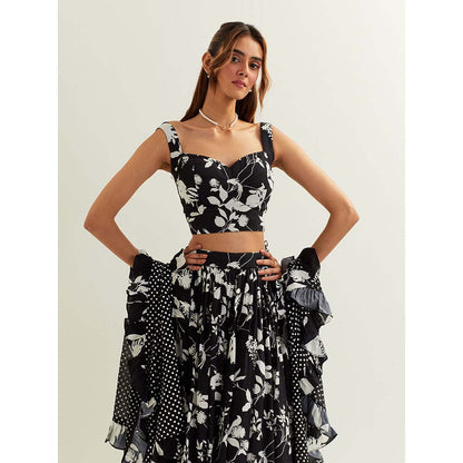 Label Earthen Black Mimosa Skirt with Blouse and Dupatta (Set of 3)