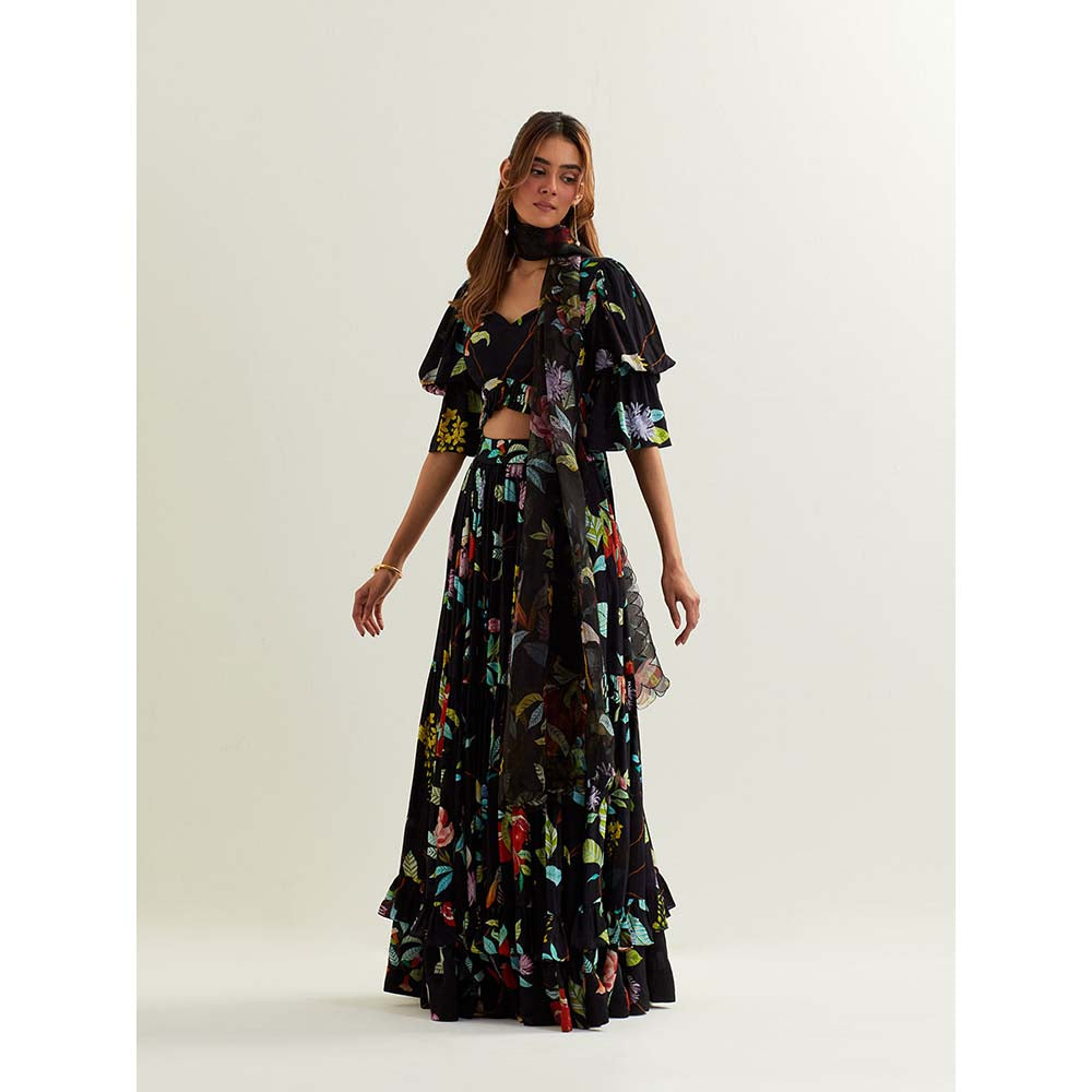 Label Earthen Black Canupus Skirt with Blouse and Dupatta (Set of 3)