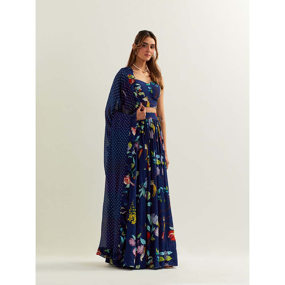 Label Earthen Blue Heza Skirt with Blouse and Dupatta (Set of 3)