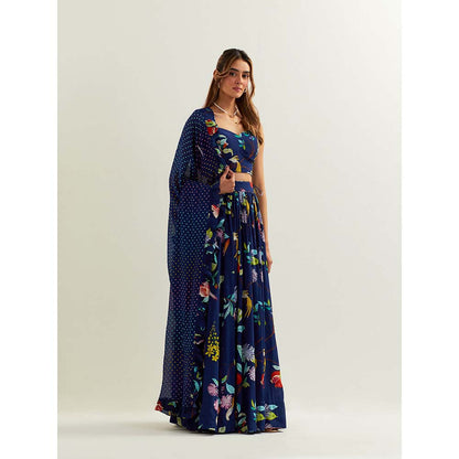 Label Earthen Blue Heza Skirt with Blouse and Dupatta (Set of 3)