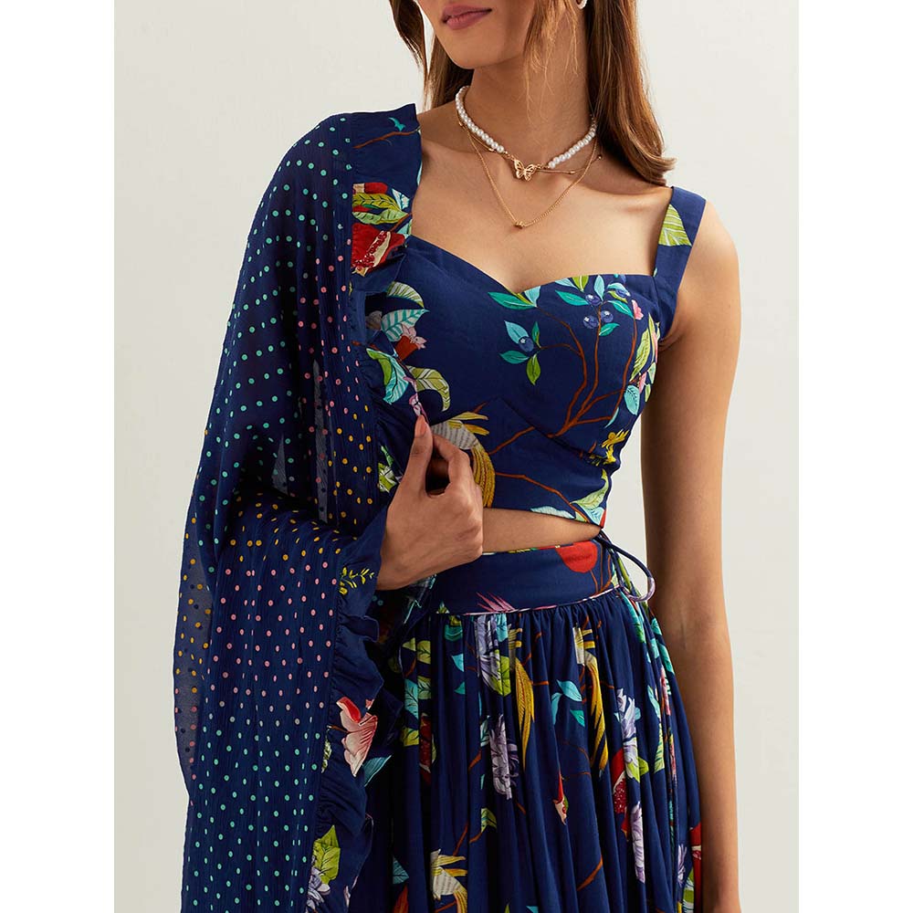 Label Earthen Blue Heza Skirt with Blouse and Dupatta (Set of 3)