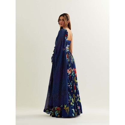Label Earthen Blue Heza Skirt with Blouse and Dupatta (Set of 3)