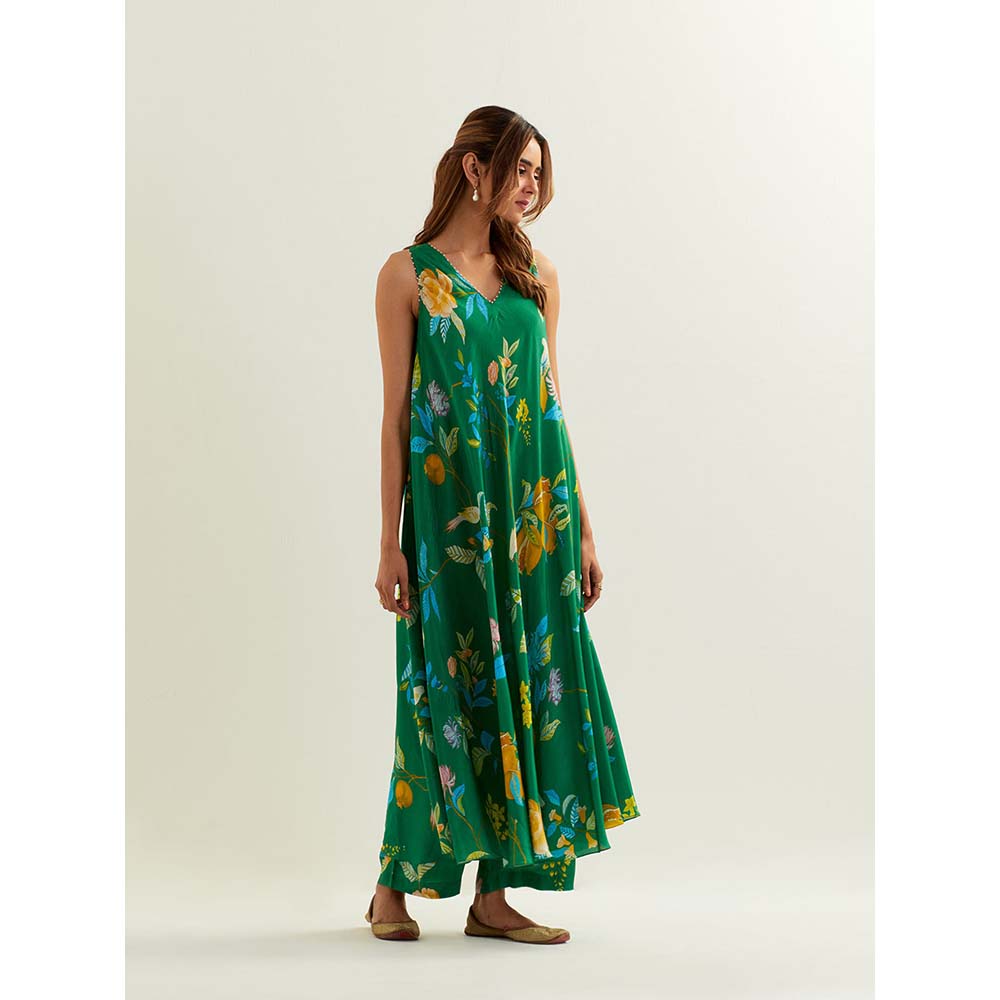 Label Earthen Green Myra Kurta with Pant (Set of 2)