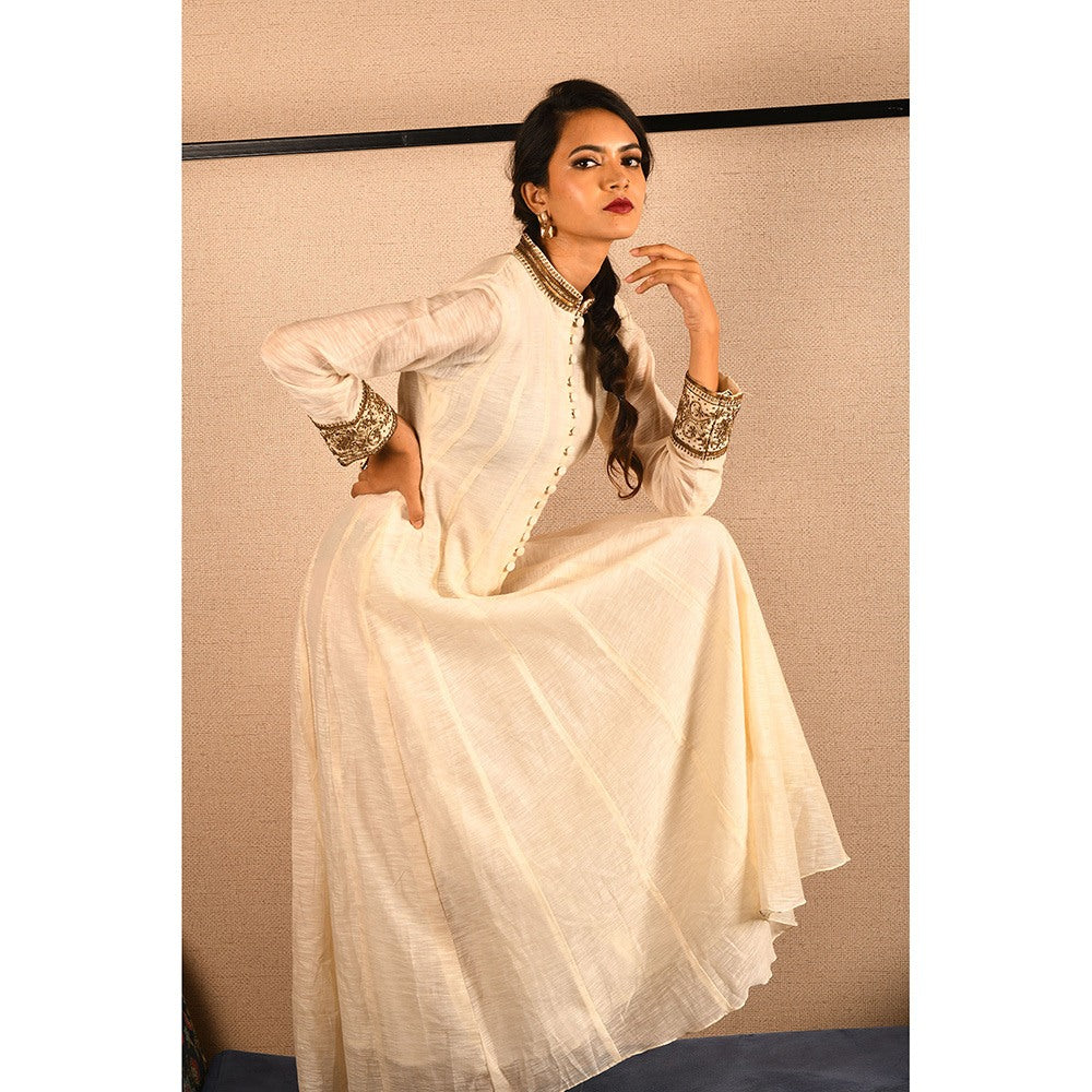 LABEL KIARSH White Chanderi Anarkali Kurta