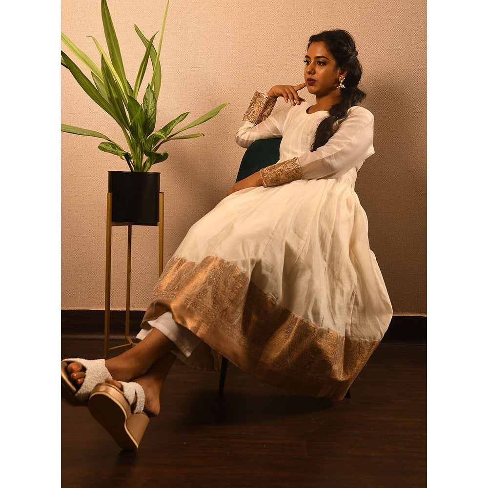 LABEL KIARSH White Chanderi Flared Kurta