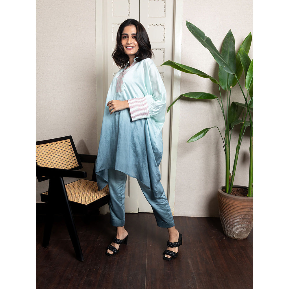 LABEL KIARSH Ombre Ocean Blue Oversized Tunic and Pant (Set of 2)