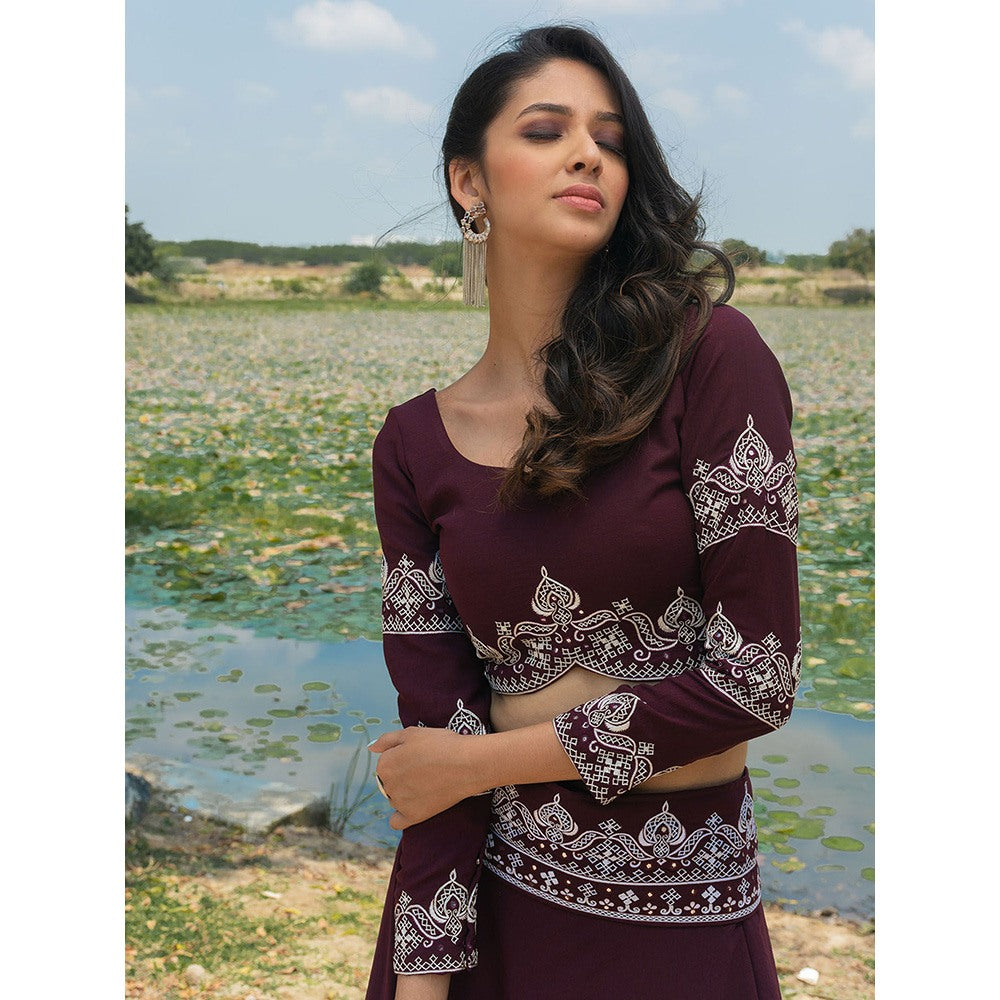 LABEL KIARSH Royal Wine Lehenga with Embellished Belt (Set of 3)