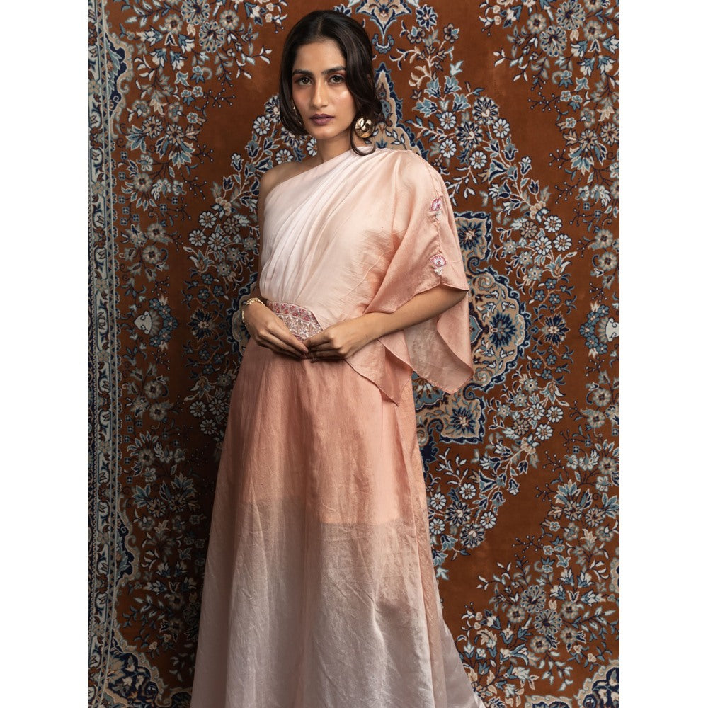LABEL KIARSH Peach Pink Ombre One Shoulder Gown Dress