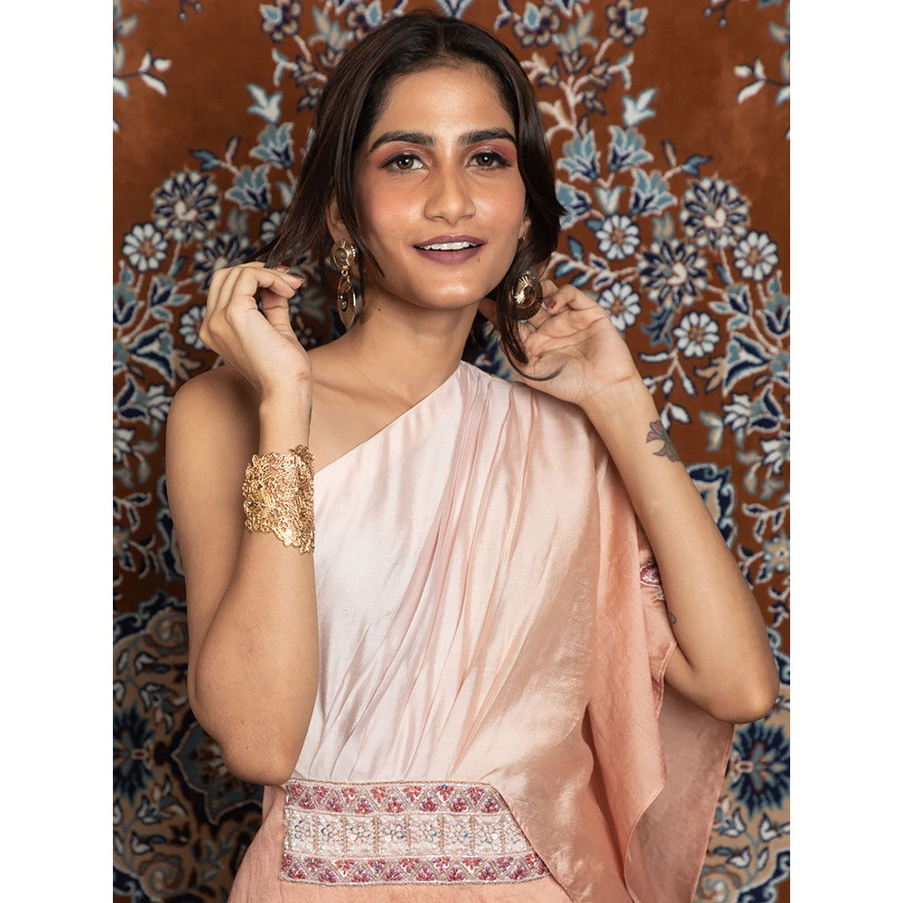 LABEL KIARSH Peach Pink Ombre One Shoulder Gown Dress