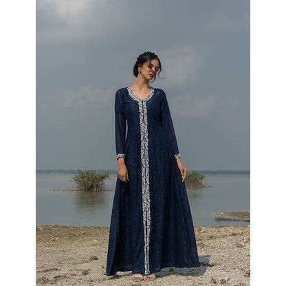 LABEL KIARSH Midnight Blue Embellished Long Jacket Dress