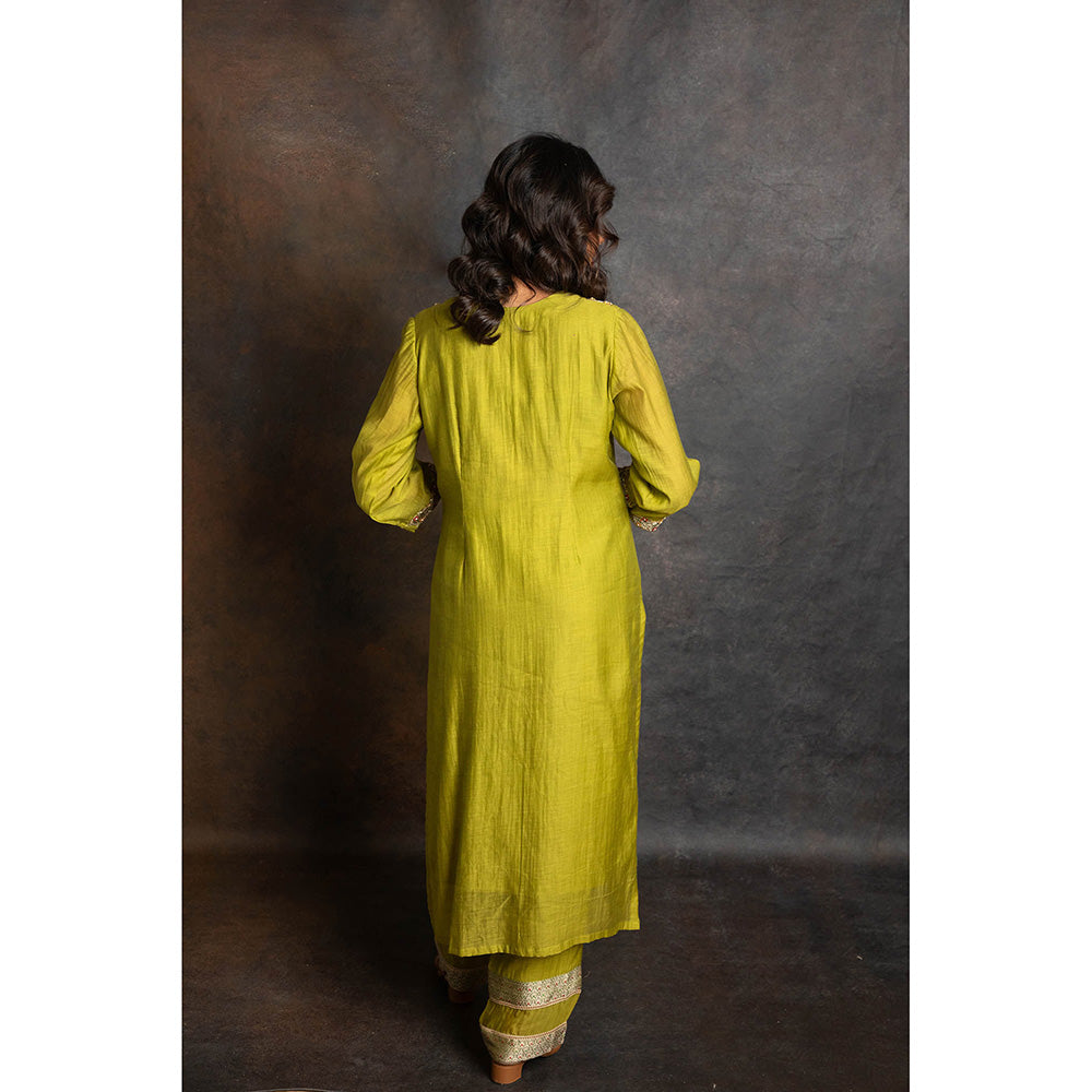 LABEL KIARSH Shamrock Green Banarasi Embellished Kurta with Pant and Dupatta (Set of 3)