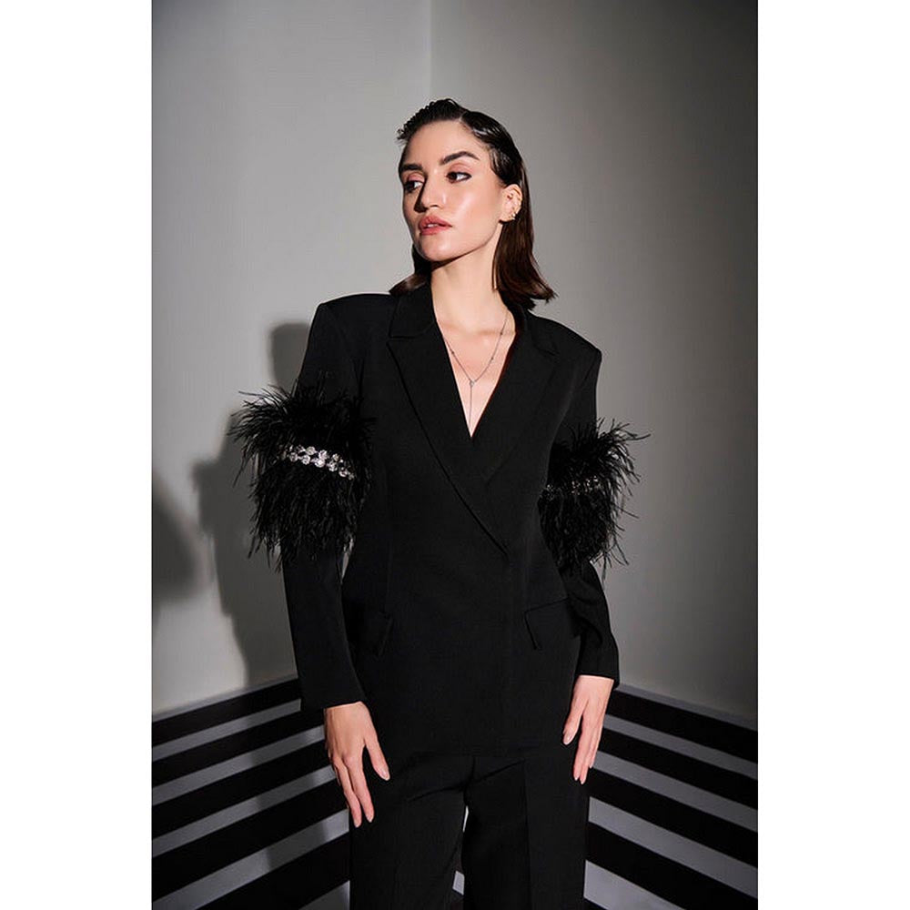 Label Iris Black Feather Embellished Blazer