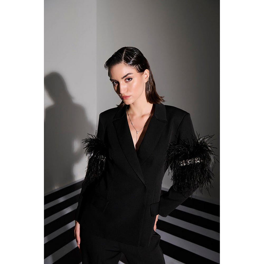 Label Iris Black Feather Embellished Blazer