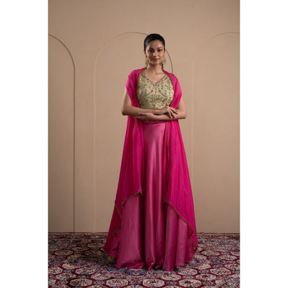 LABEL TANYA CHOPRA Mint Green and Pink Blouse and Skirt with Dupatta (Set of 3)