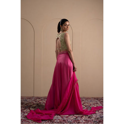 LABEL TANYA CHOPRA Mint Green and Pink Blouse and Skirt with Dupatta (Set of 3)