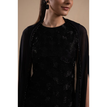 LABEL TANYA CHOPRA Black Kurta and Palazzos with Dupatta (Set of 3)