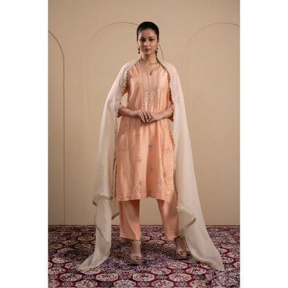 LABEL TANYA CHOPRA Peach and Cream Kurta with Trouser and Dupatta (Set of 3)