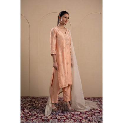 LABEL TANYA CHOPRA Peach and Cream Kurta with Trouser and Dupatta (Set of 3)