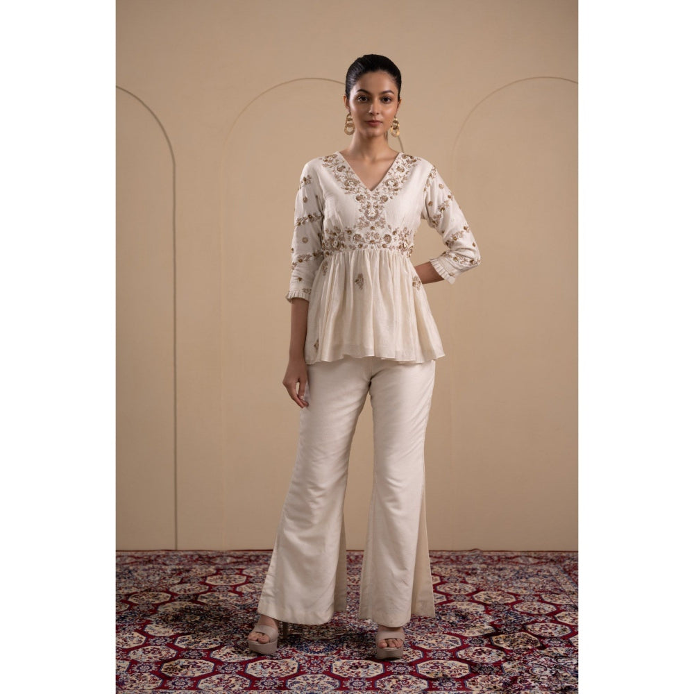 LABEL TANYA CHOPRA White Peplum Top and Pants Co-ord (Set of 2)