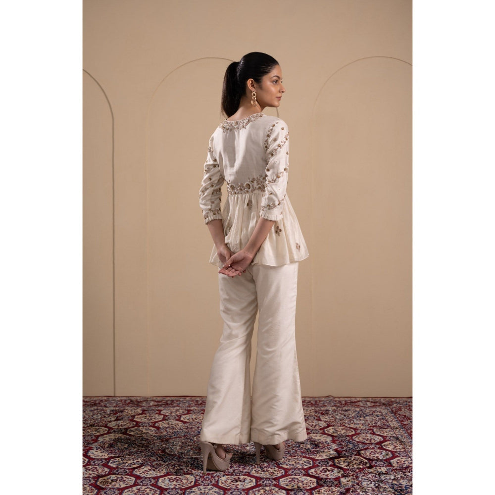 LABEL TANYA CHOPRA White Peplum Top and Pants Co-ord (Set of 2)